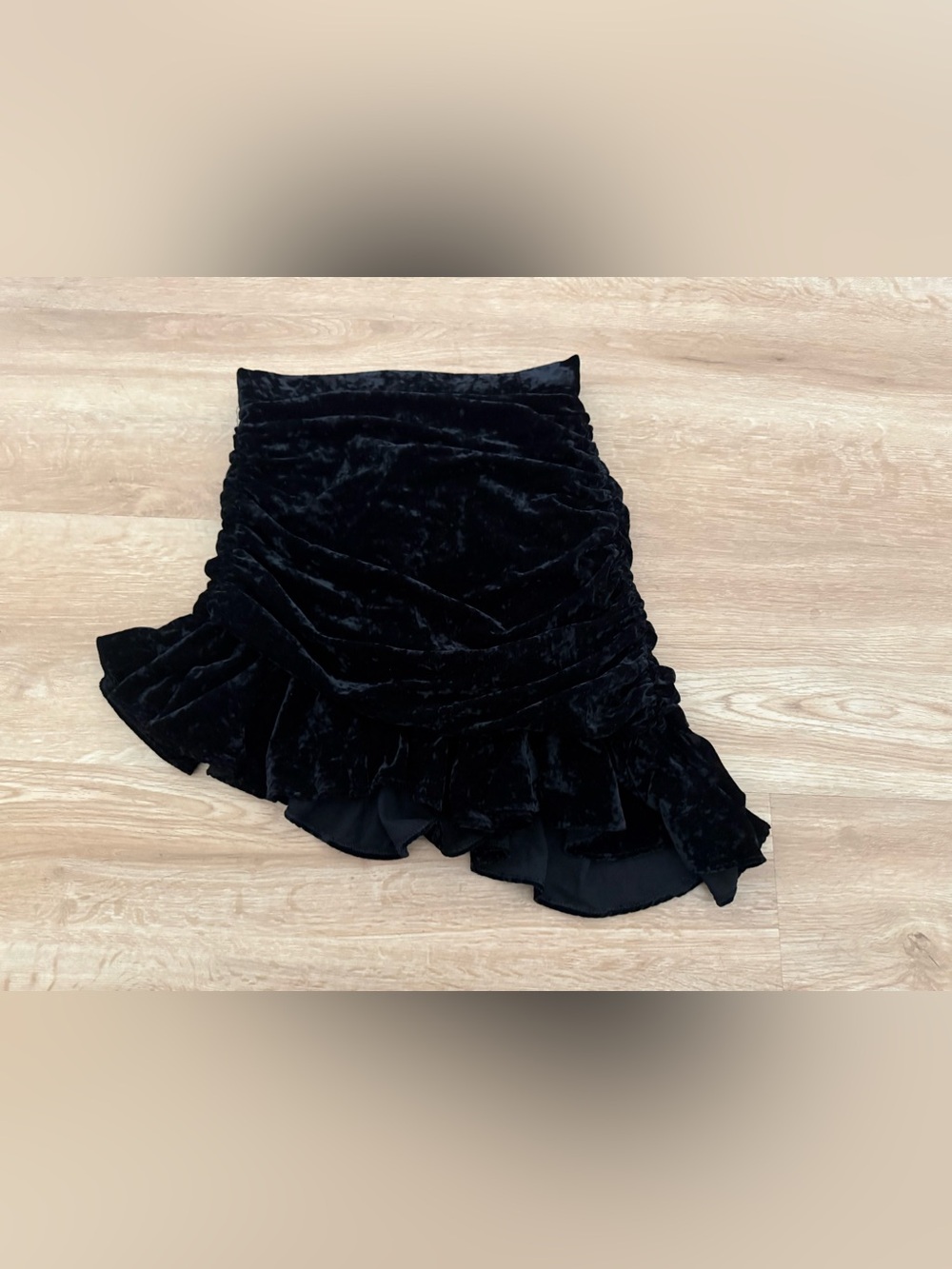 Zara Black Velvet Asymmetrical Ruffle Mini Skirt